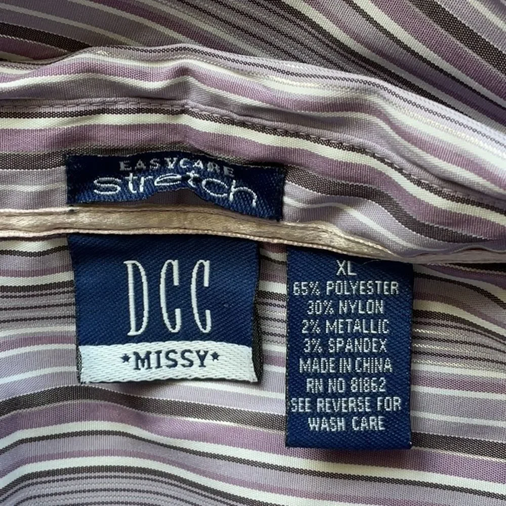 DCC Missy Purple White Silver Blouse Chevron Pattern Women Shirt XL Polyester